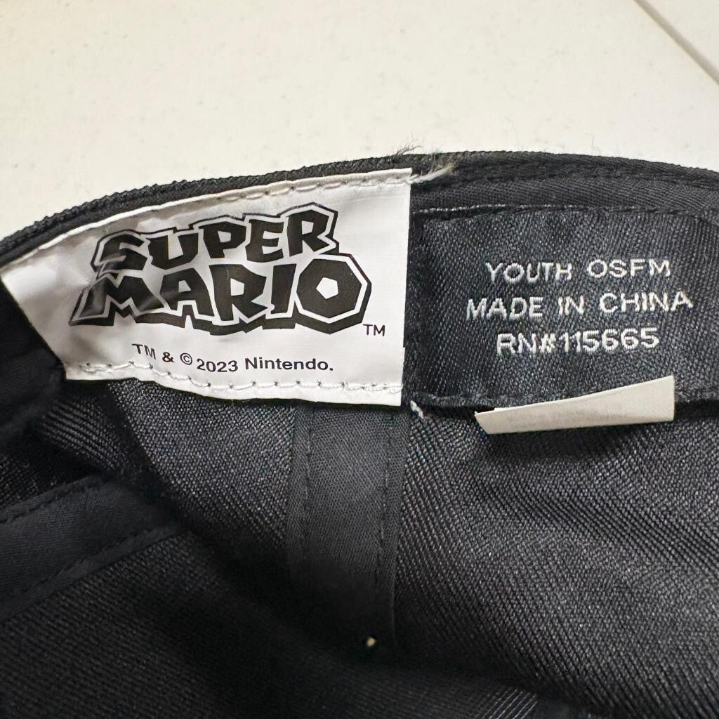 Super Mario Nintendo Snapback Hat Youth OSFM Black Flat Brim Cap 2023