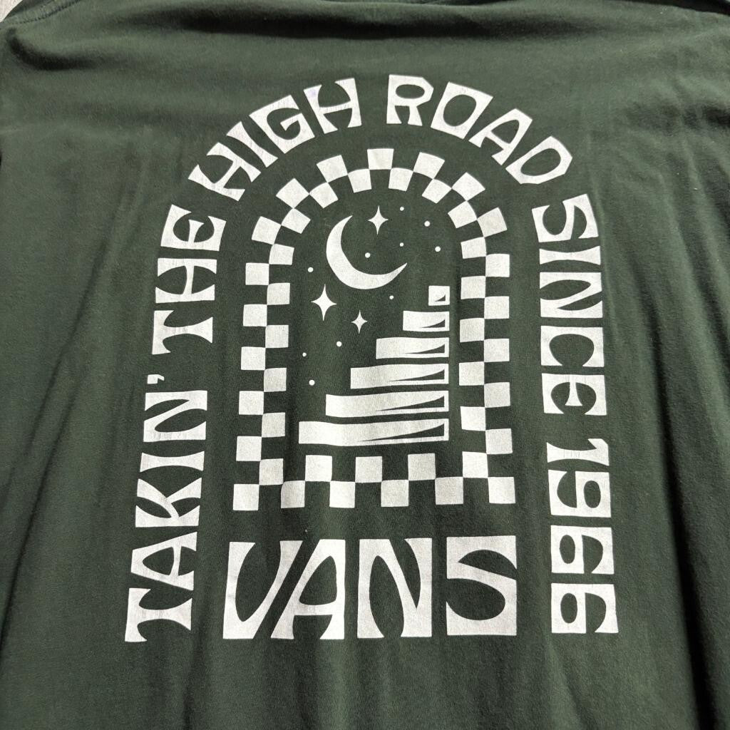 Vans Takin the High Road Long Sleeve Shirt Mens XL Green Graphic Skate T-Shirt