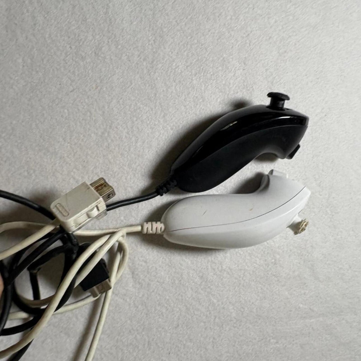 Nintendo Wii Nunchuck Controllers Black and White Lot of 2 Damaged For Parts