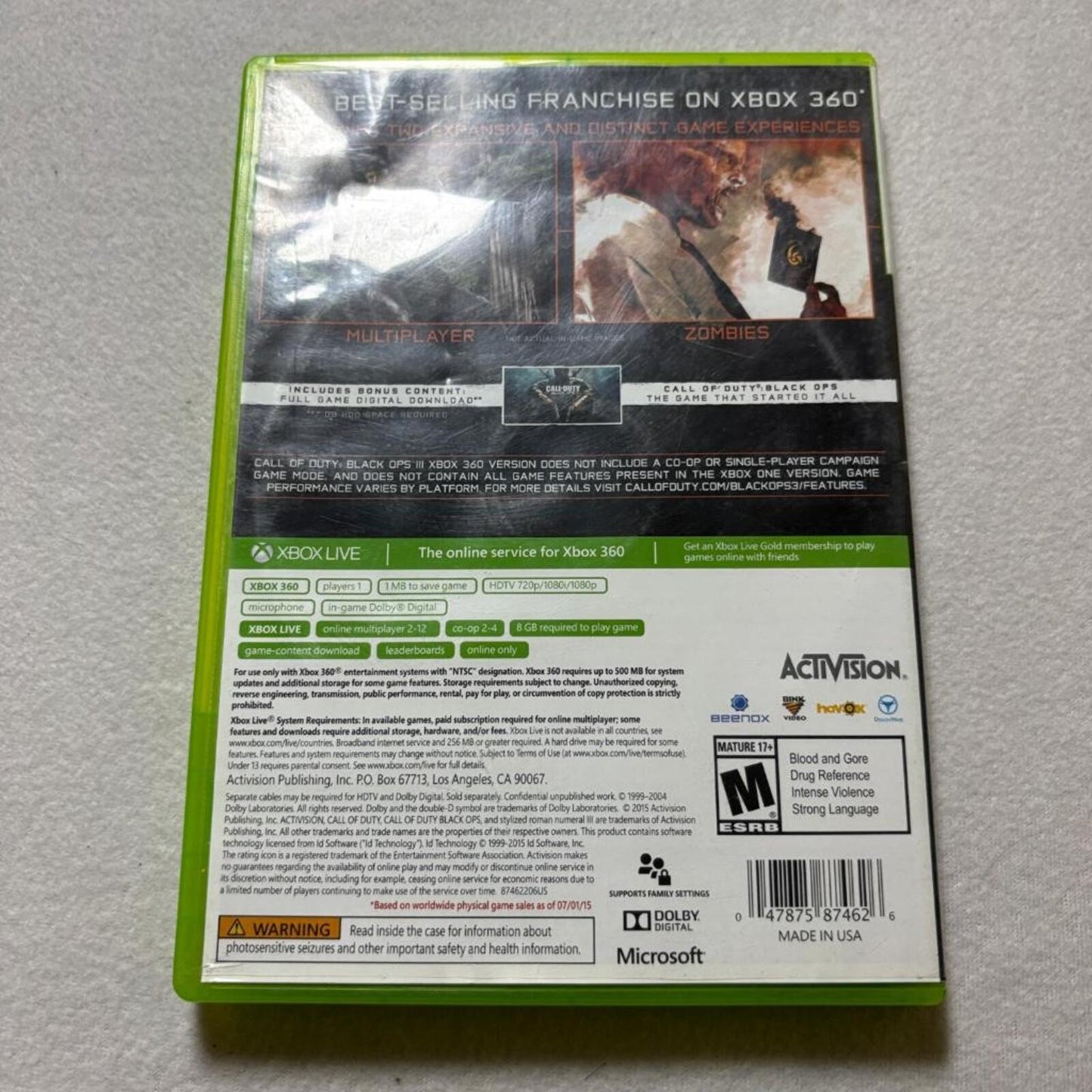 Call of Duty Black Ops III 3 Xbox 360 CIB Tested Complete with Manual