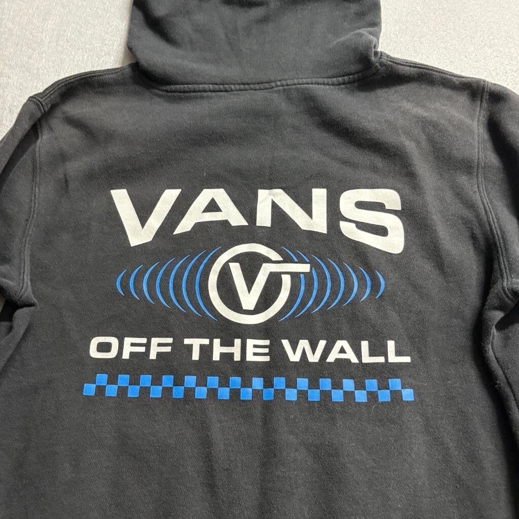 Vans Off The Wall Hoodie Mens Large Black Graphic Pullover Sweatshirt