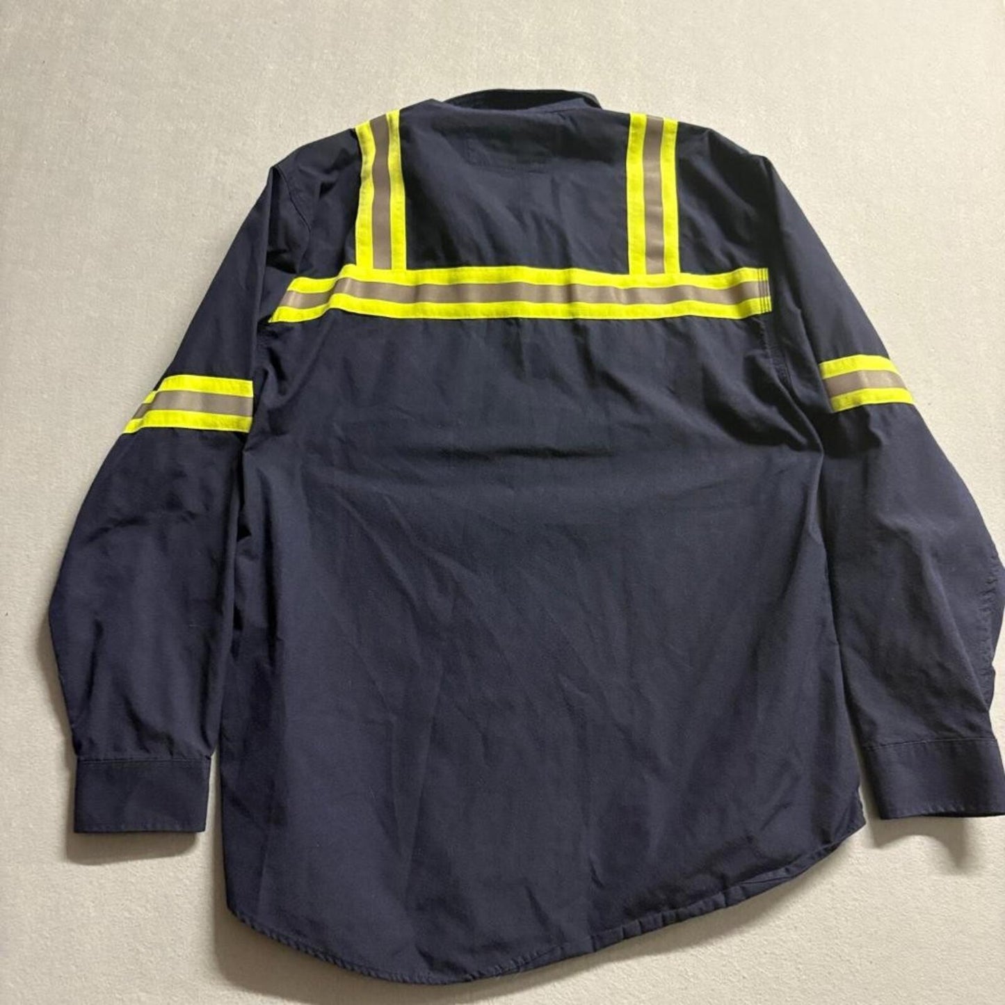 Carhartt FR Shirt Mens Large Navy Blue Flame Resistant Reflective Workwear