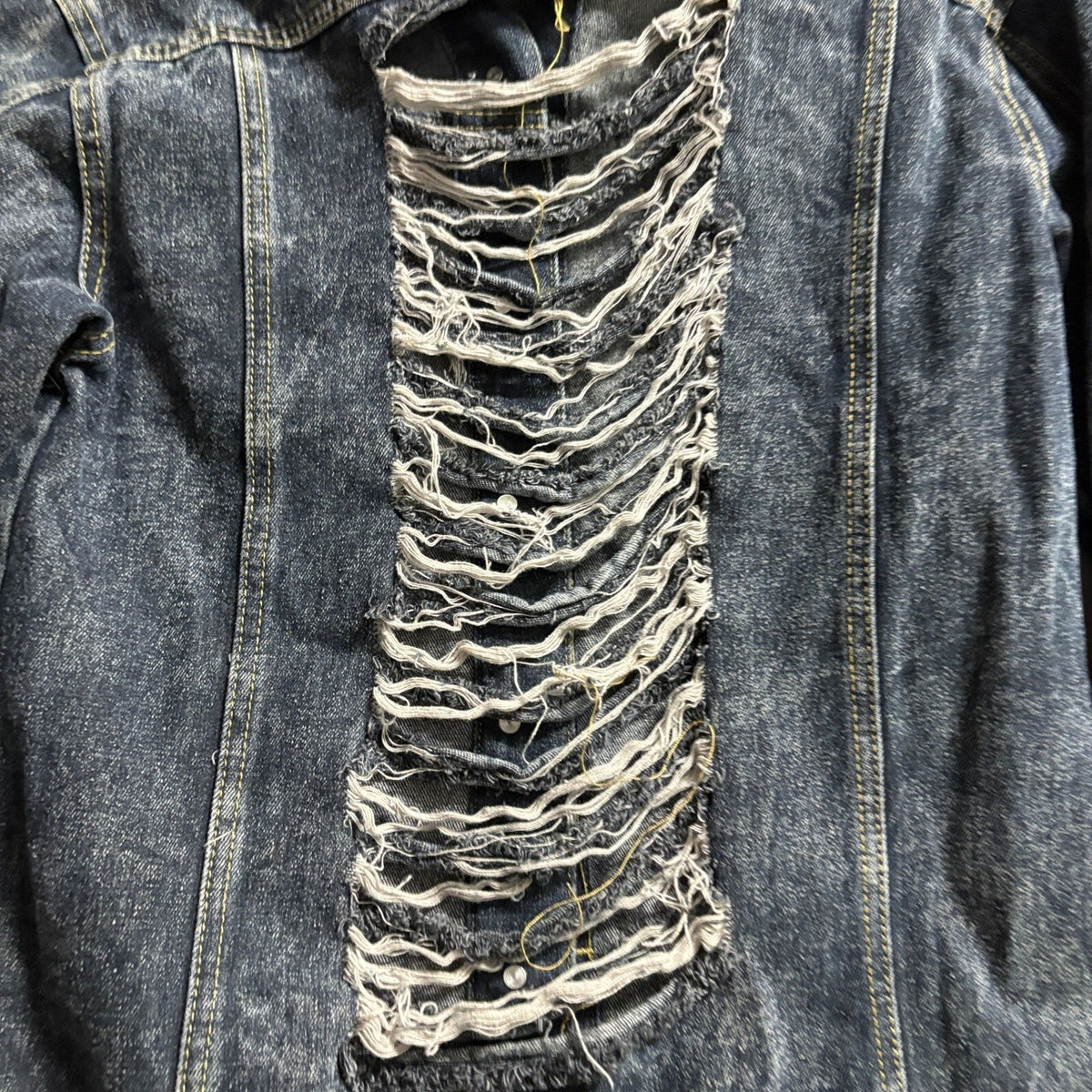 Thrill Jeans Denim Jacket Womens Small Blue Distressed Frayed Longline Shacket