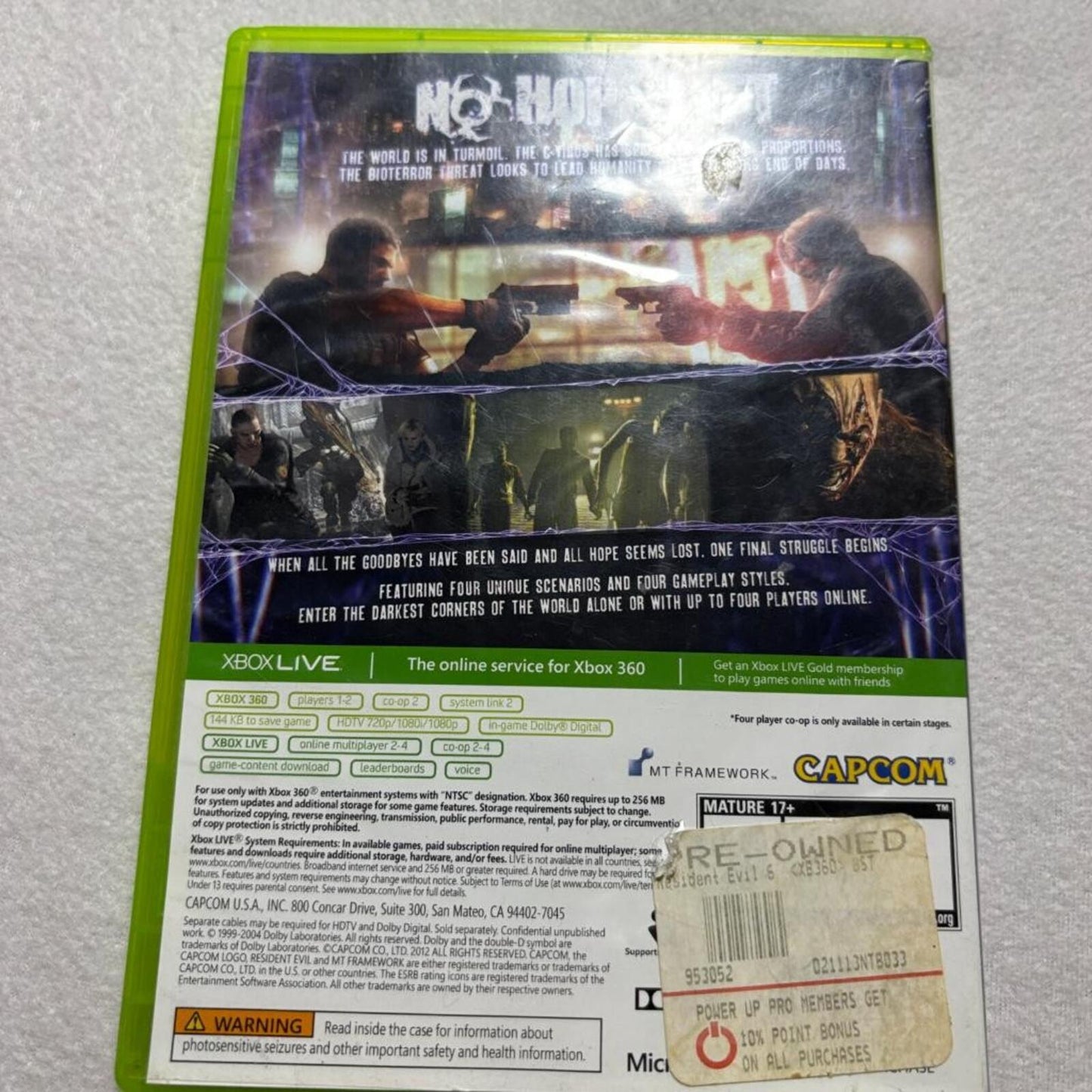 Resident Evil 6 Xbox 360 Capcom 2012 2-Disc Set Tested