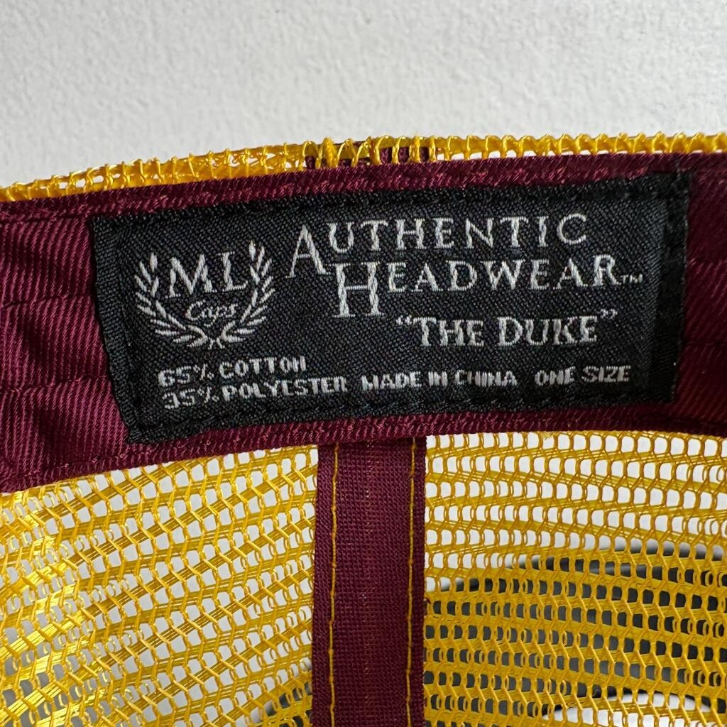 ML Caps The Duke Maroon Gold Mesh Back Trucker Hat Snapback Blank Cap New
