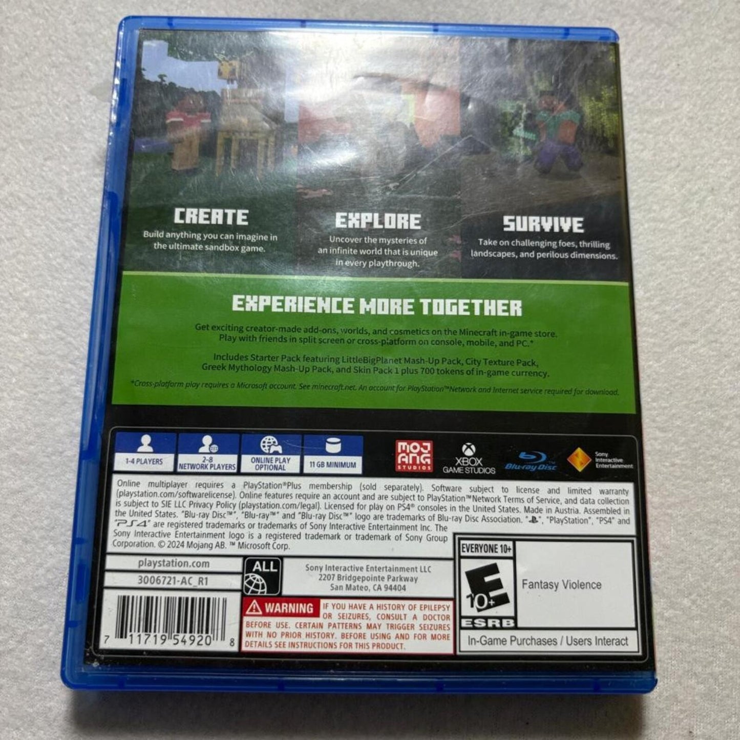 Minecraft PlayStation 4 PS4 Game Disc with Case and Starter Pack Insert