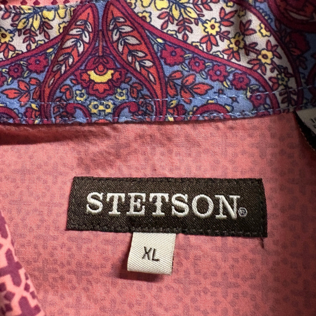 Stetson Western Shirt Mens XL Pink Purple Geometric Pearl Snap Long Sleeve