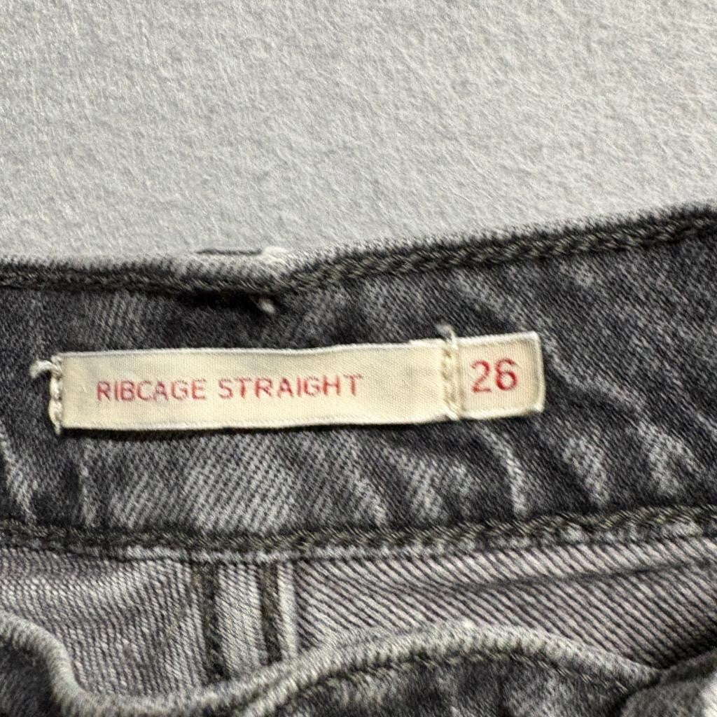 Levis Premium Ribcage Straight Jeans Womens 26 Gray Denim High Rise Button Fly