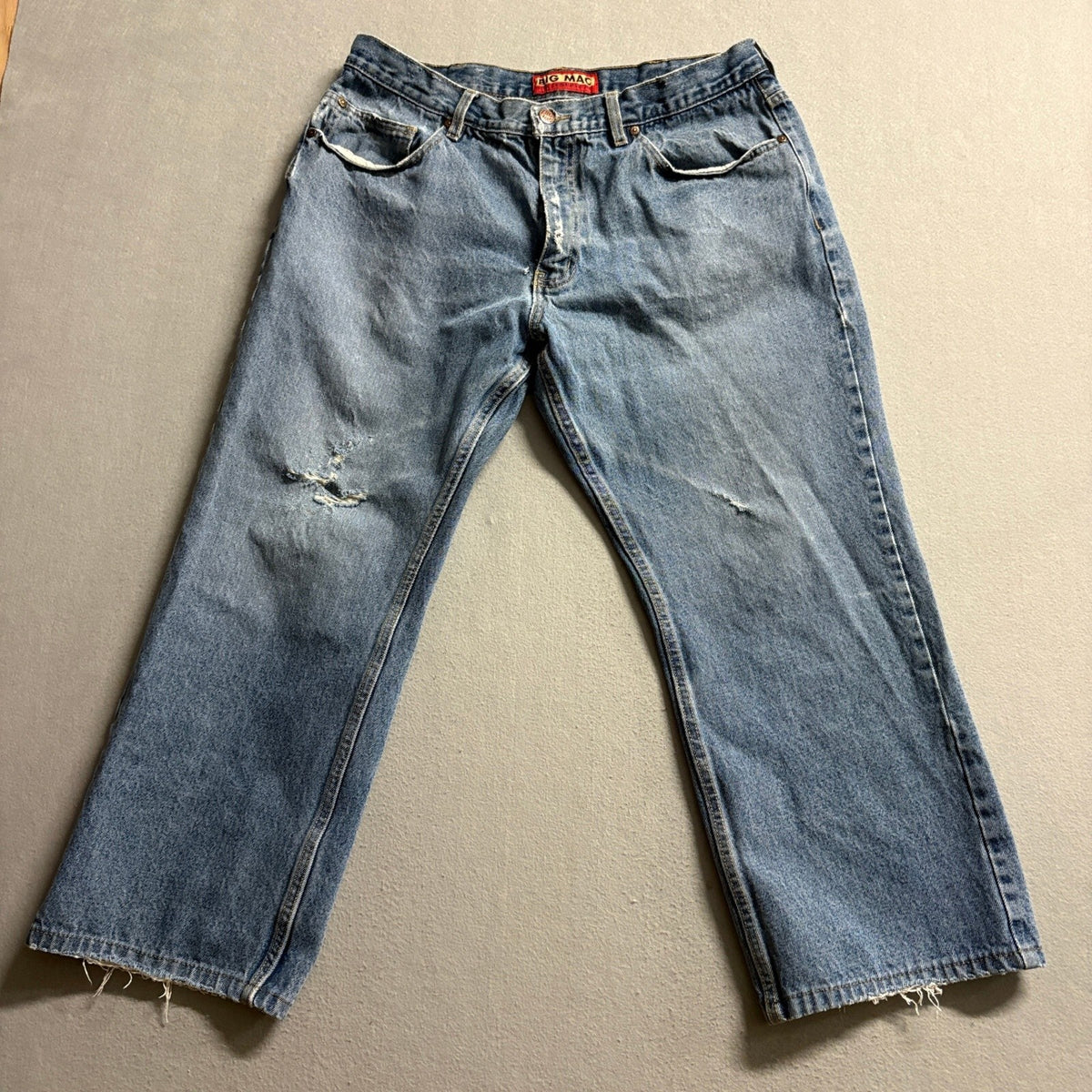 Big Mac Workwear Mens Blue Jeans 38x30 Distressed Denim Straight Leg Pants