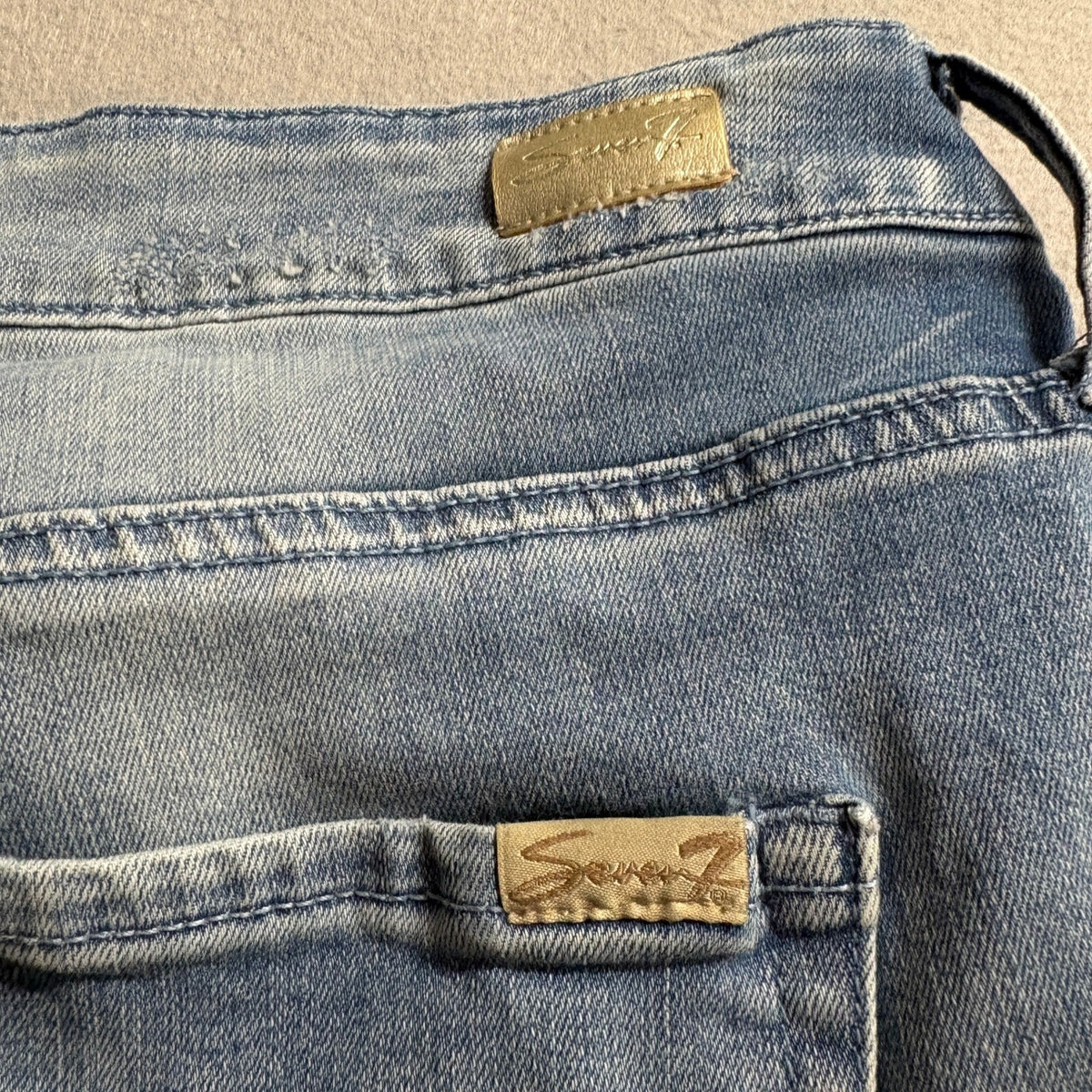 Seven7 Womens Jeans 20W Blue Denim Crop Frayed Hem Embroidered Side Stripe