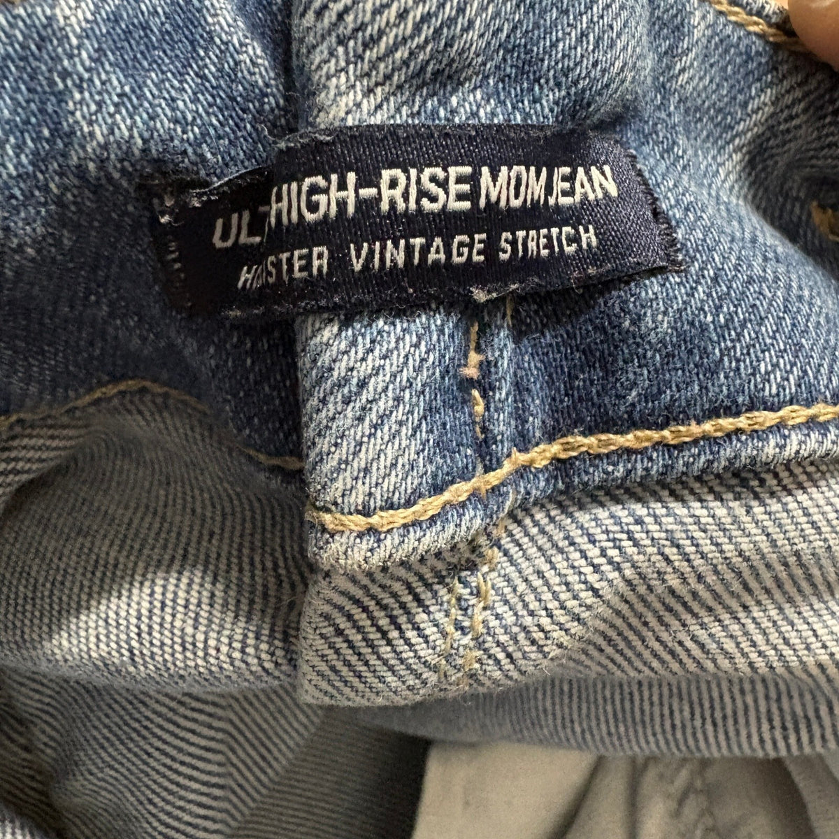 Hollister Ultra High Rise Mom Jeans Womens 3R W26 L27 Blue Stretch Denim Raw Hem