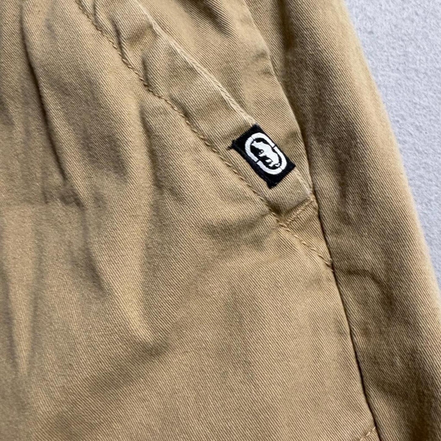 Ecko Unltd Jogger Pants Womens Medium Khaki Tan Raw Hem Elastic Waist Stretch