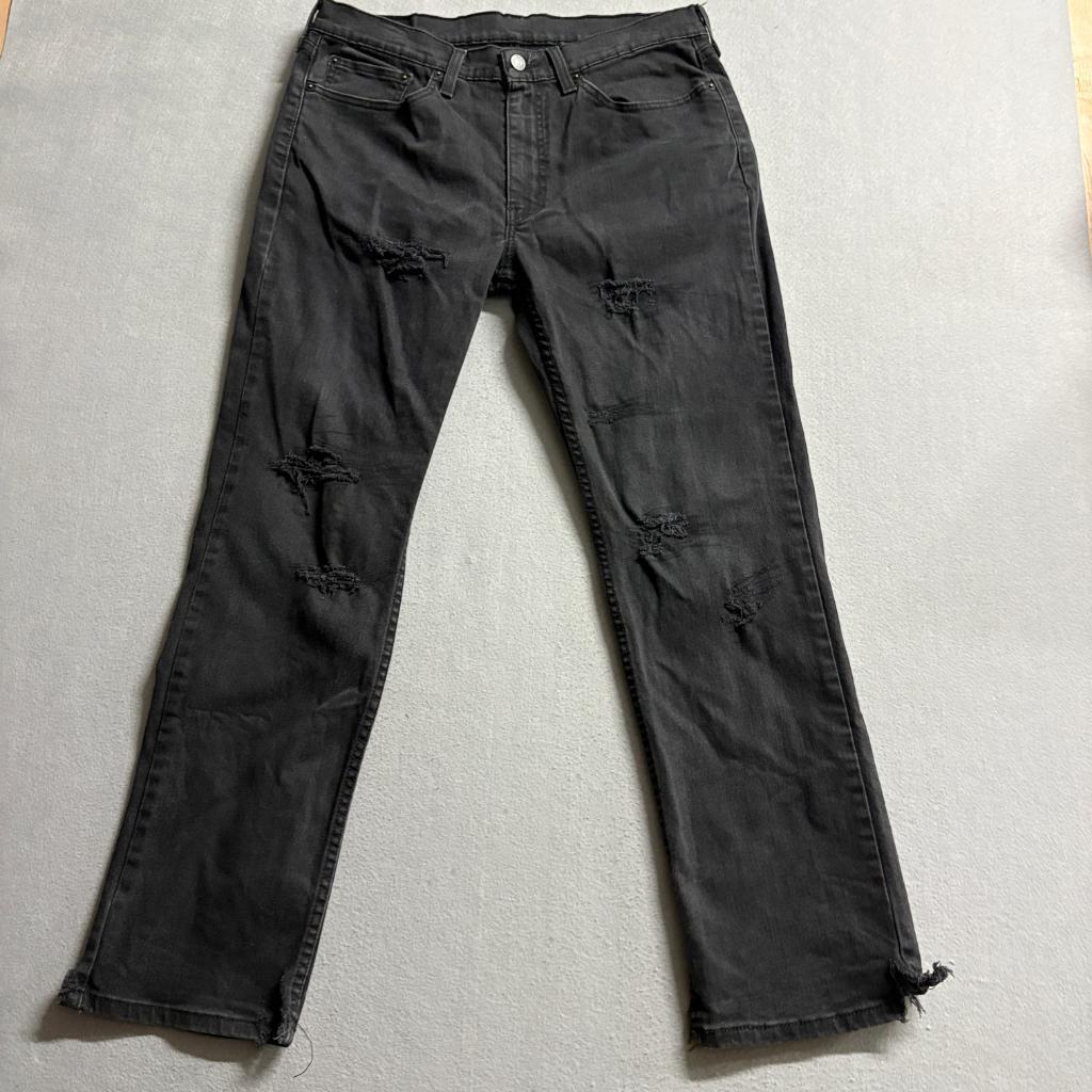 Levis 514 Straight Leg Jeans Mens 34x30 Black Distressed Ripped Denim