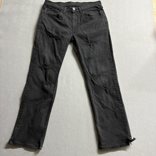 Levis 514 Straight Leg Jeans Mens 34x30 Black Distressed Ripped Denim