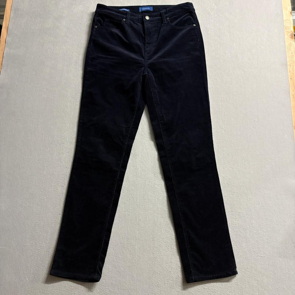 Talbots Corduroy Pants Womens 8 High Waist Straight Leg Navy Blue Stretch