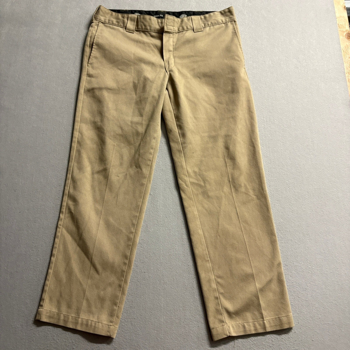 Dickies Flex Slim Fit Chino Pants Mens 36x30 Khaki Beige Workwear 873FDS