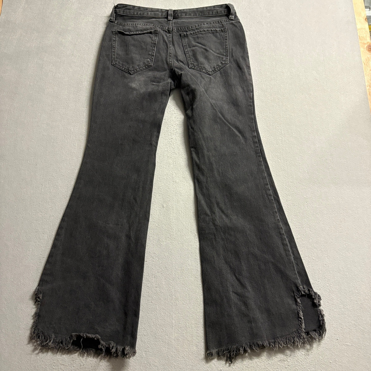 We The Free Free People Flare Jeans Womens 27 Black Distressed Raw Hem Denim