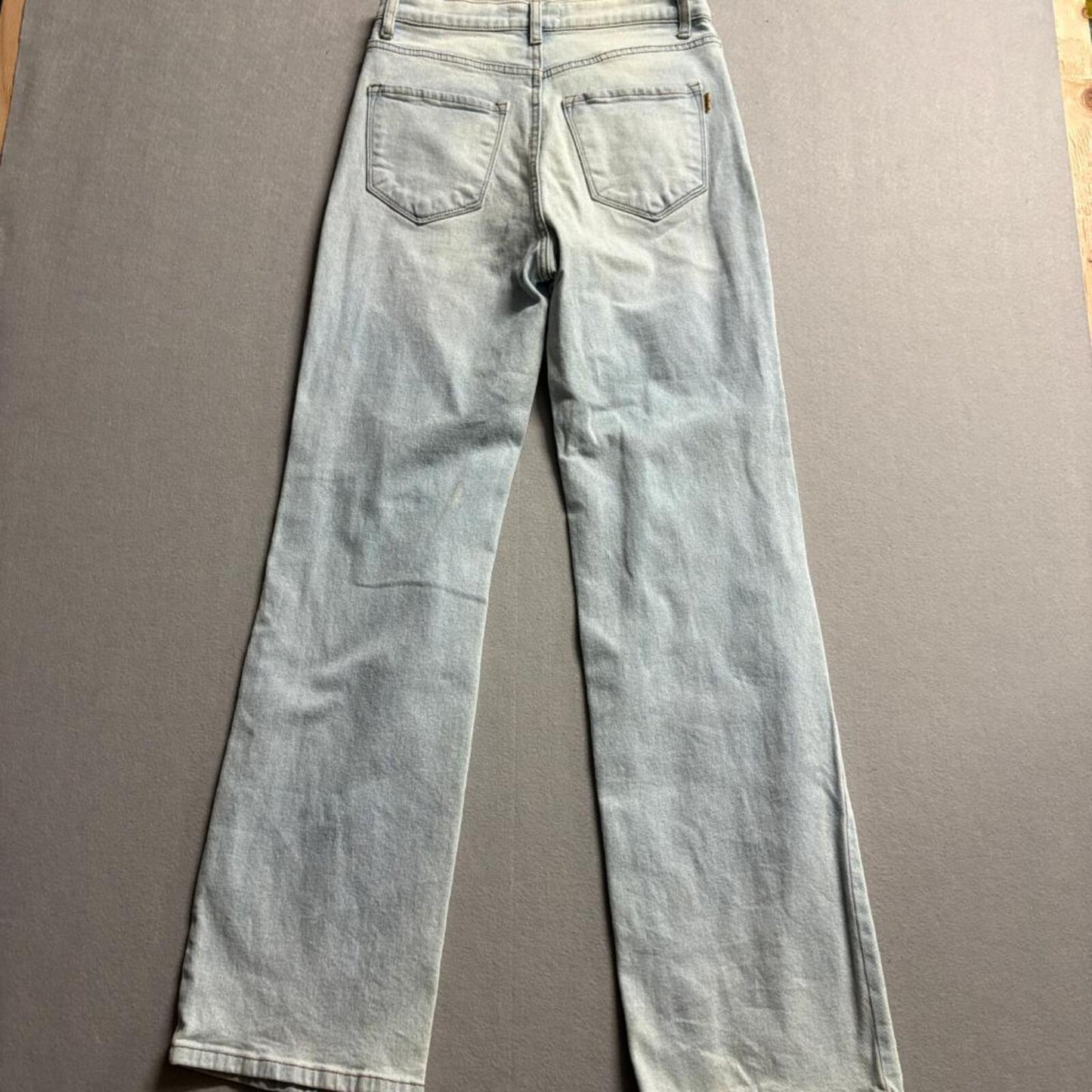 Vibrant M.I.U. Distressed Wide Leg Jeans Womens Size 7 W27 Light Wash High Rise