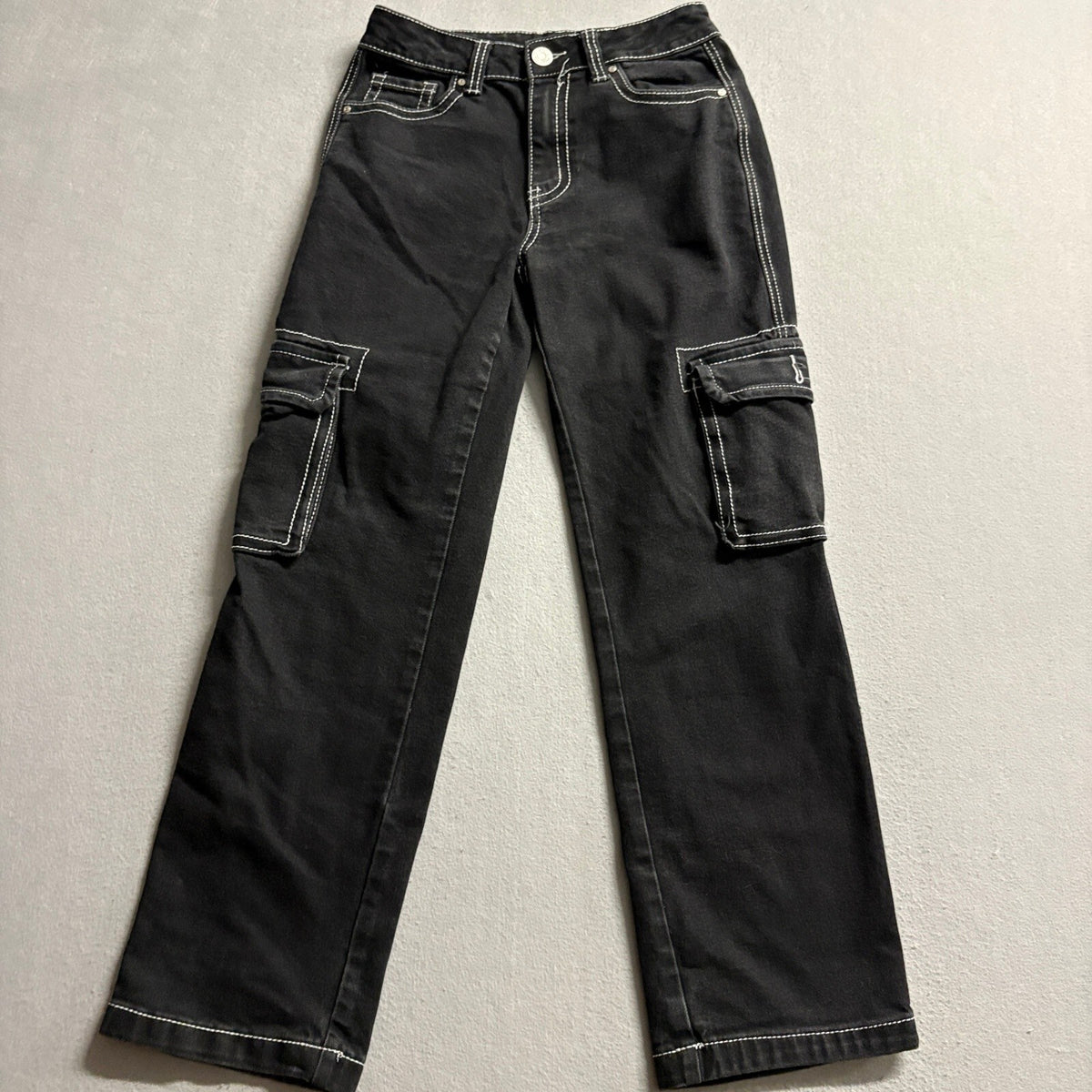 Telepatia Cargo Jeans Womens 5/27 Black Denim Contrast Stitch High Rise Utility