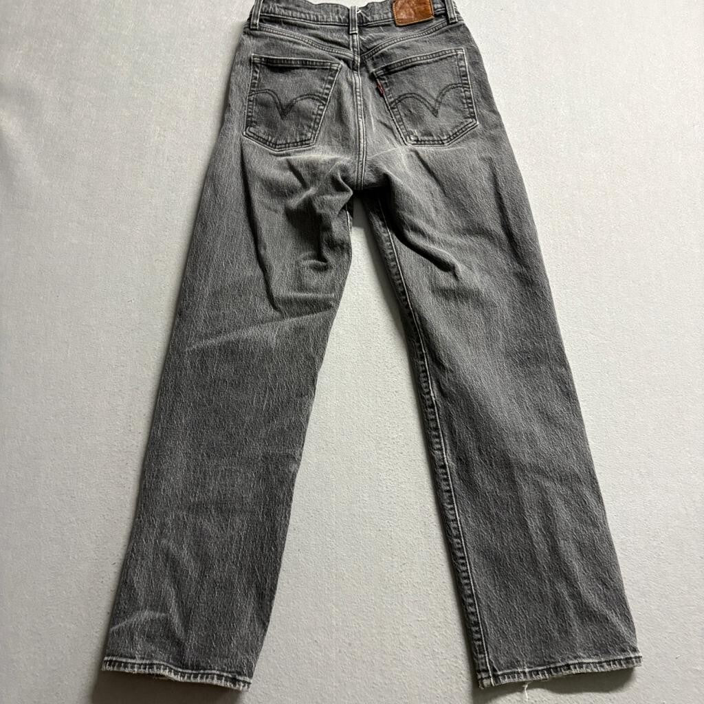 Levis Premium Ribcage Straight Jeans Womens 26 Gray Denim High Rise Button Fly