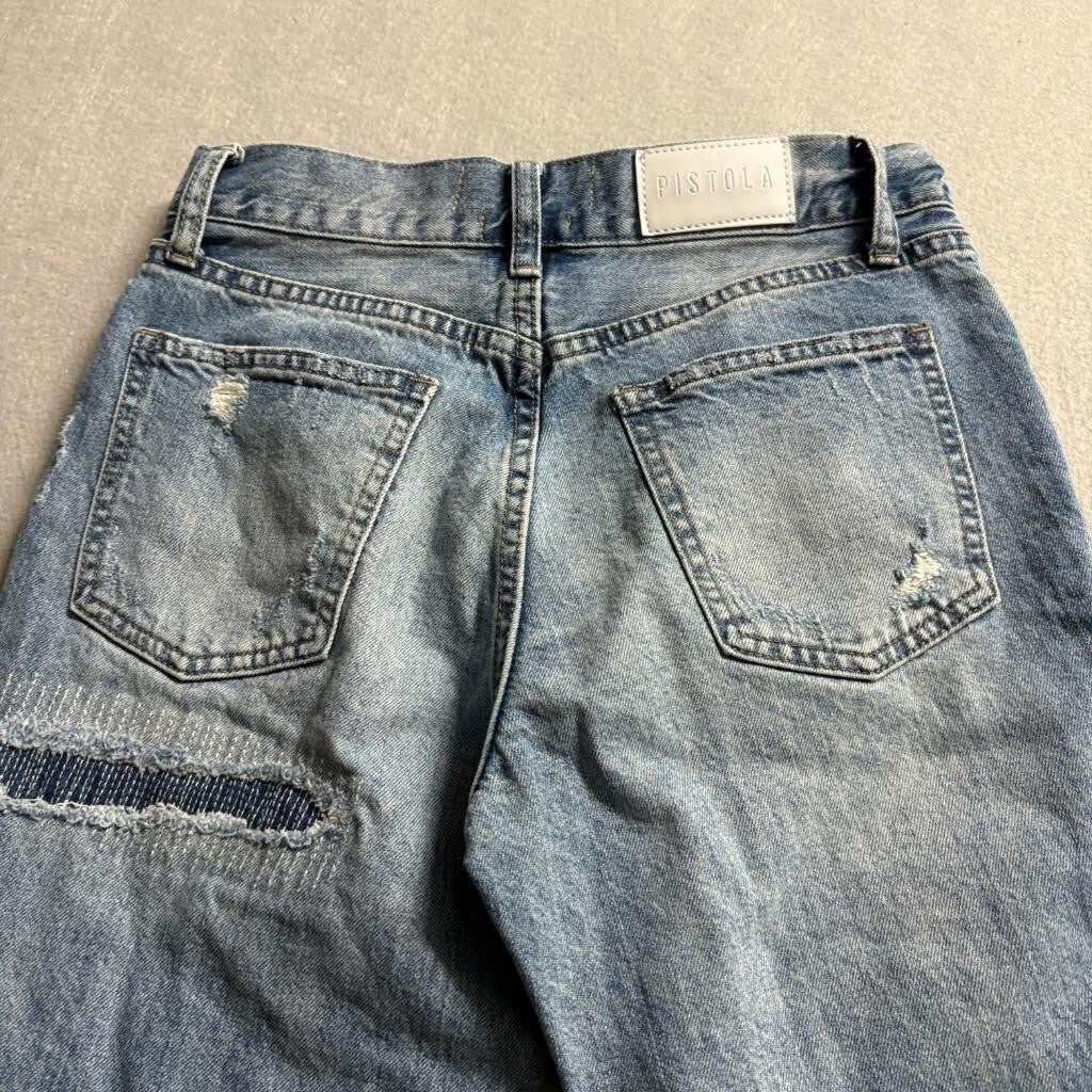 Pistola Distressed Straight Leg Jeans Womens Size 25 Blue Denim Ripped