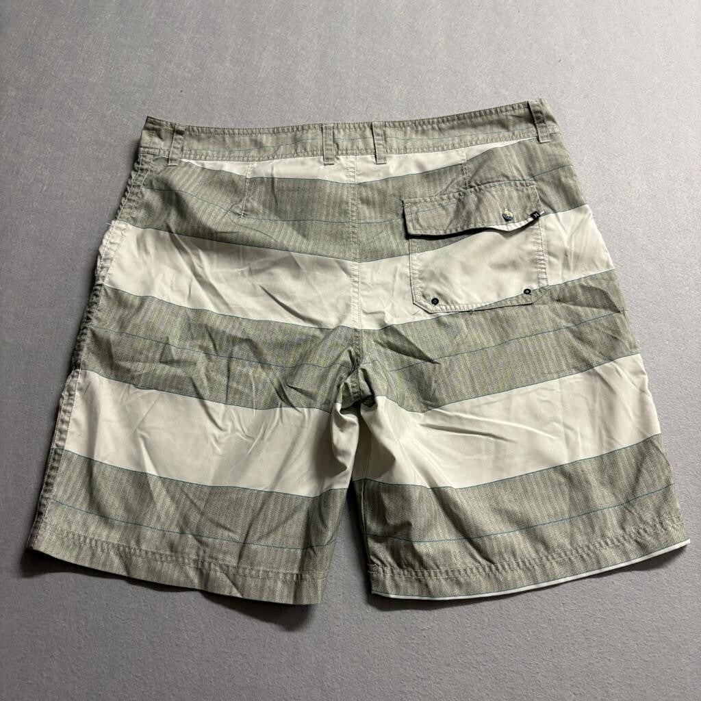 Hurley Board Shorts Mens 38 Gray White Striped Recycled Polyester Swim Trunks