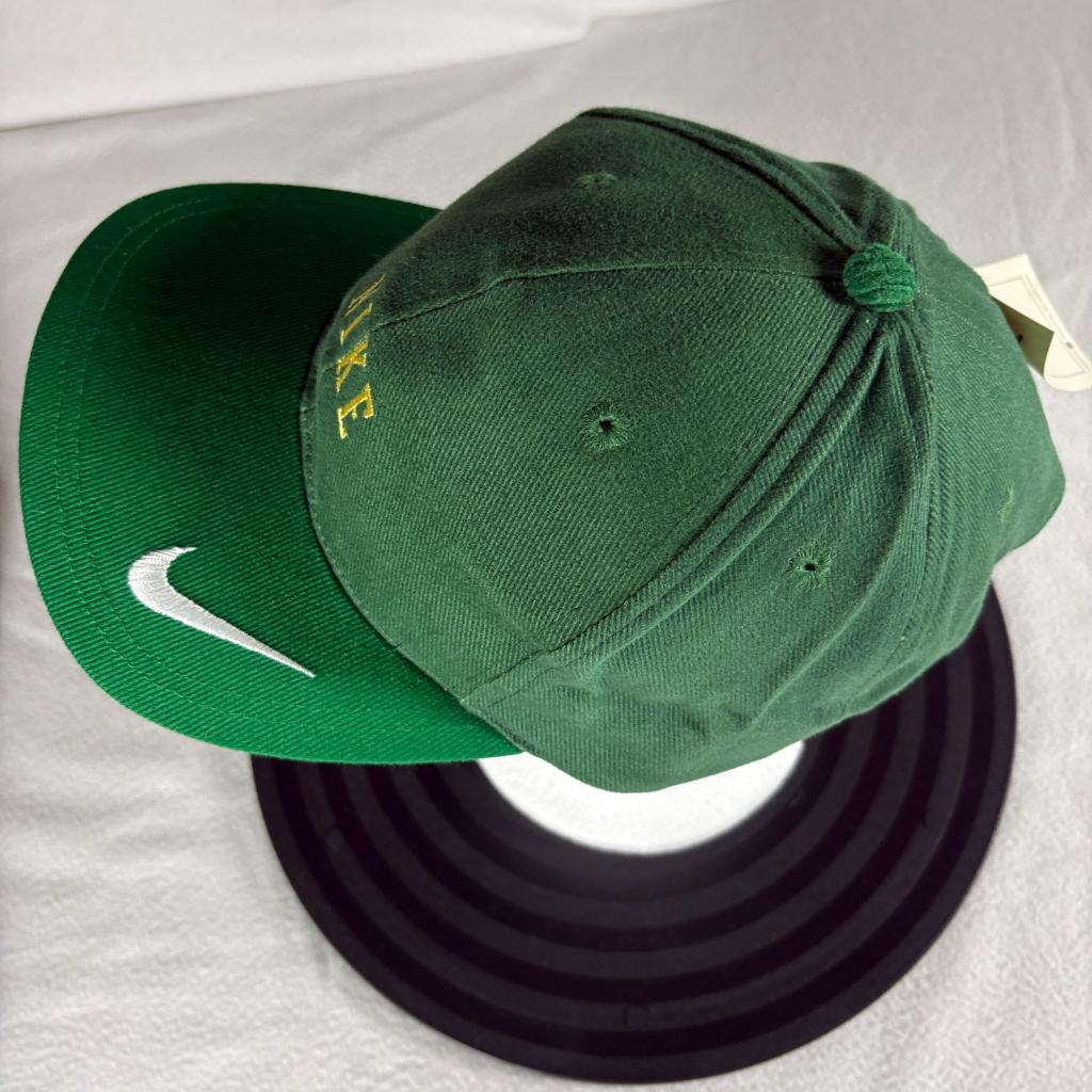 Vintage Nike Swoosh Snapback Hat Mens Green Gold Embroidered Spellout Cap NWT
