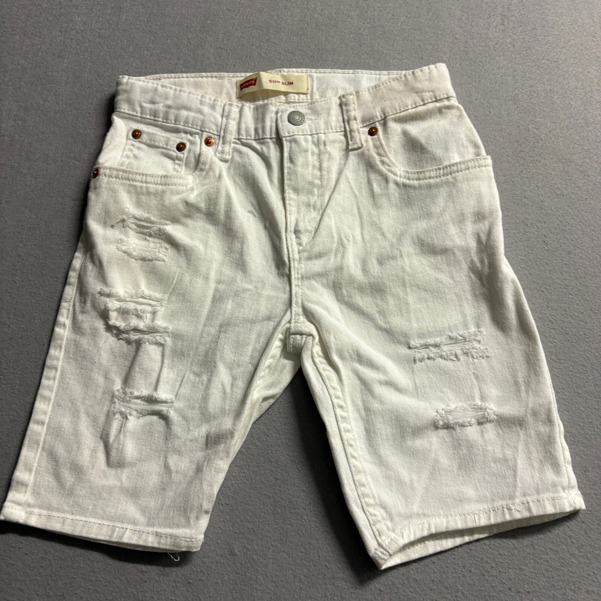 Levi's 511 Slim Boys Denim Shorts Size 12 Reg White Distressed Ripped Jeans
