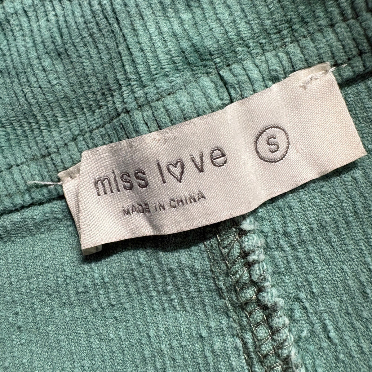 Miss Love Green Corduroy Wide Leg Pants Womens Size S Raw Hem High Rise Patch