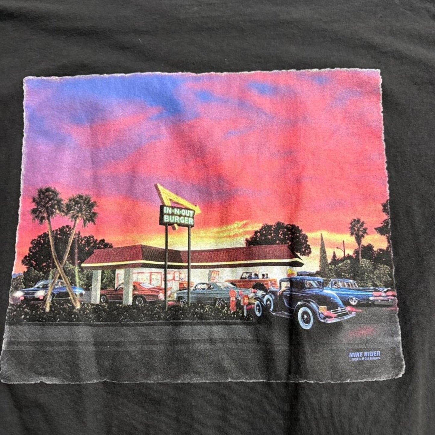 In-N-Out Burger California Graphic T-Shirt Mens XL Black Sunset Hot Rod Car Tee