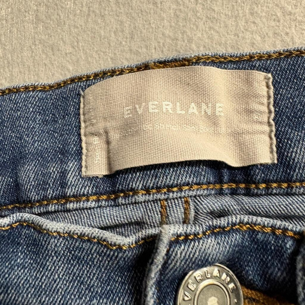 Everlane The Authentic Stretch Slim Bootcut Jeans Womens 24 Blue Raw Hem Denim
