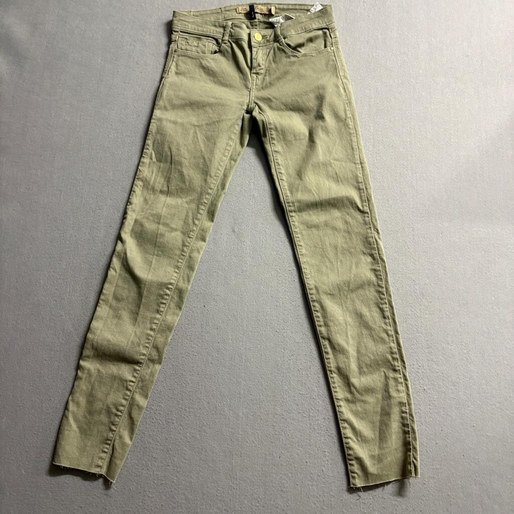Zara Trafaluc Slim Jeans Womens 2 Green Olive Raw Hem Stretch Denim Pants