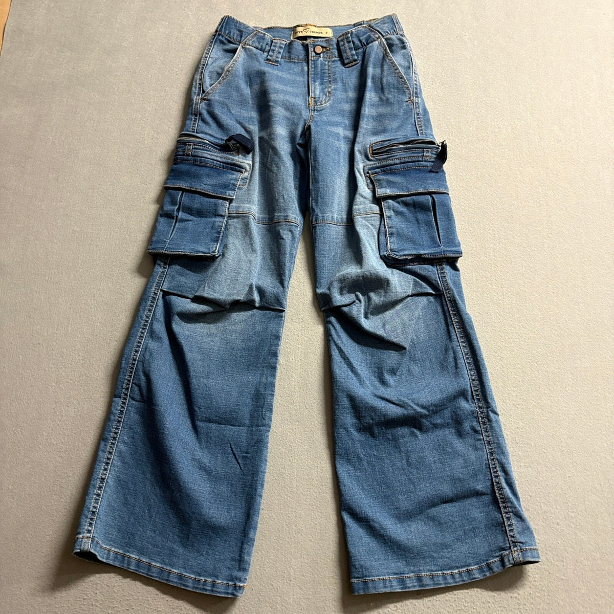 Love Trends Cargo Jeans Womens Size 3 Blue Denim Wide Leg High Rise Y2K Style