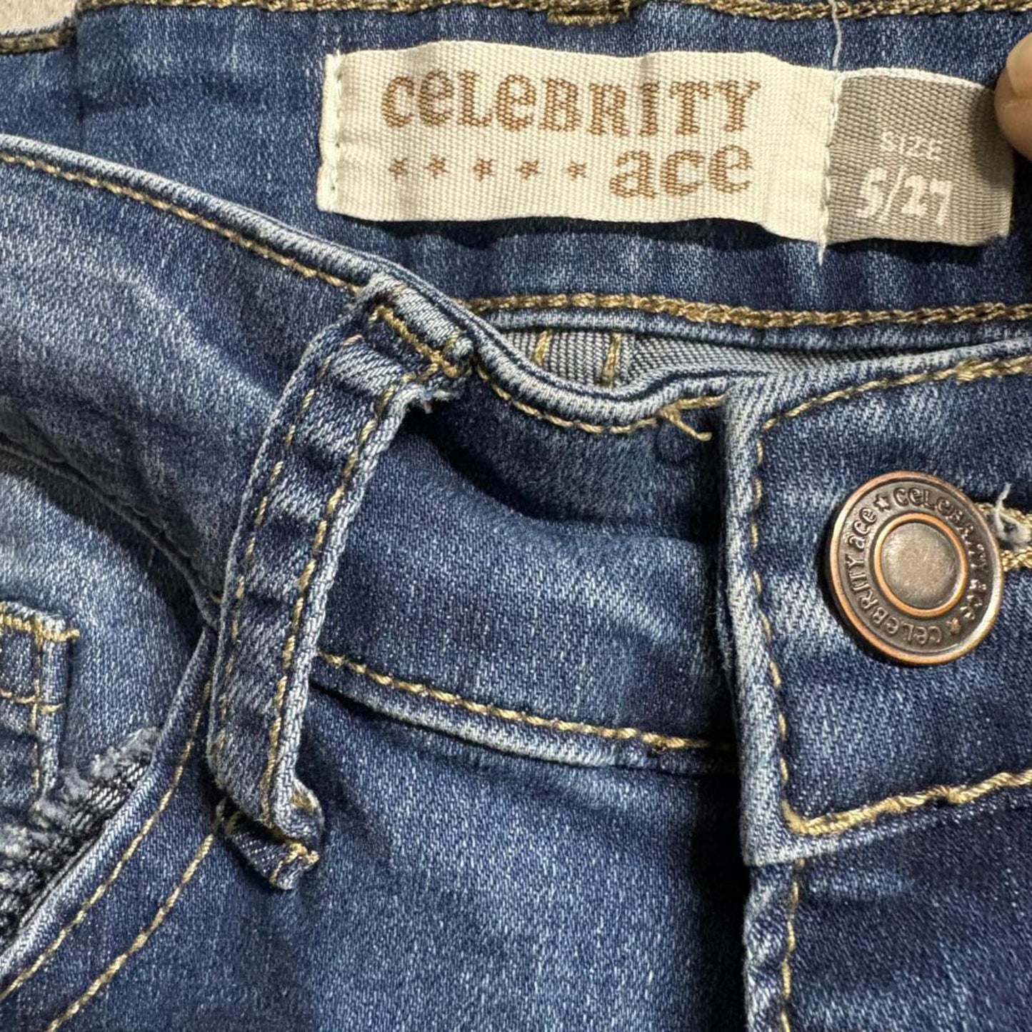 Celebrity Ace Distressed Flare Jeans Womens Size 5/27 Blue Denim Ripped Knee