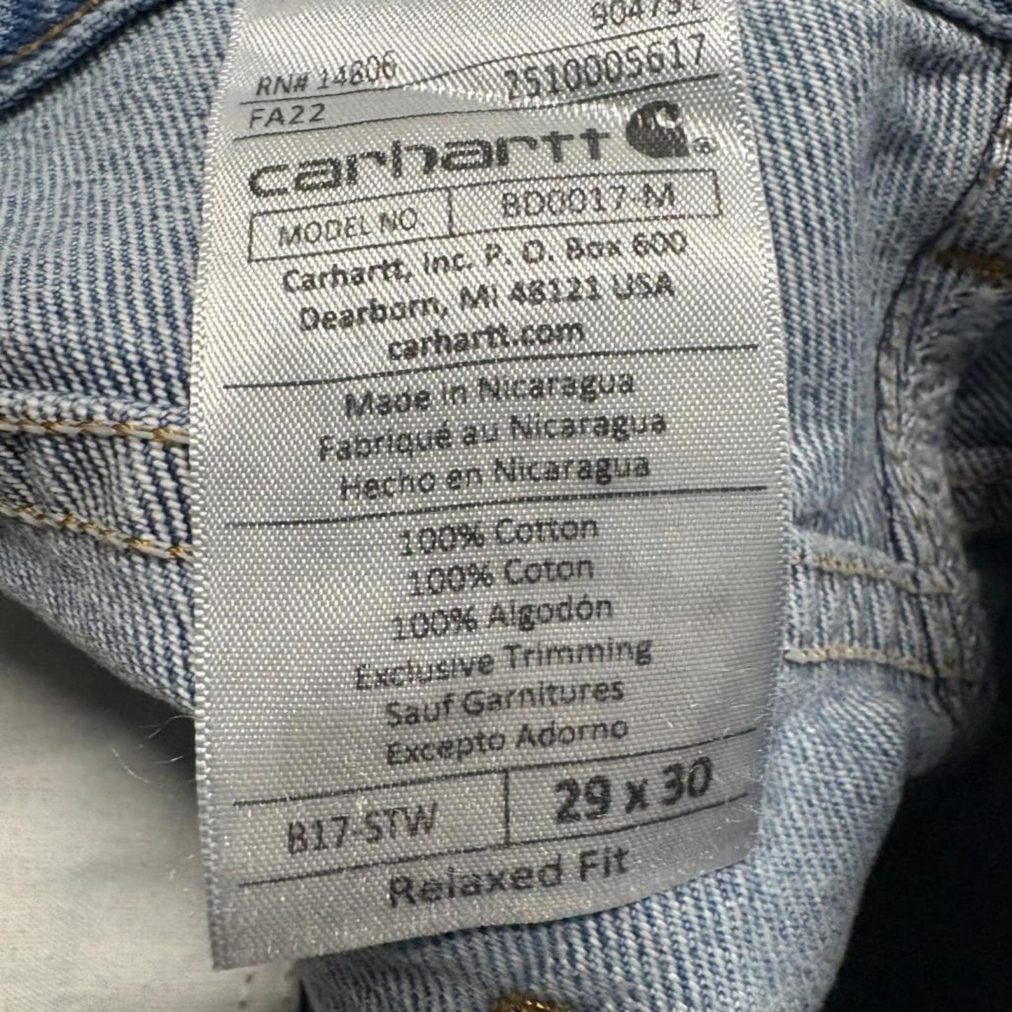 Carhartt B17 STW Relaxed Fit Jeans Womens 29x30 Blue Denim Raw Hem Cut Off