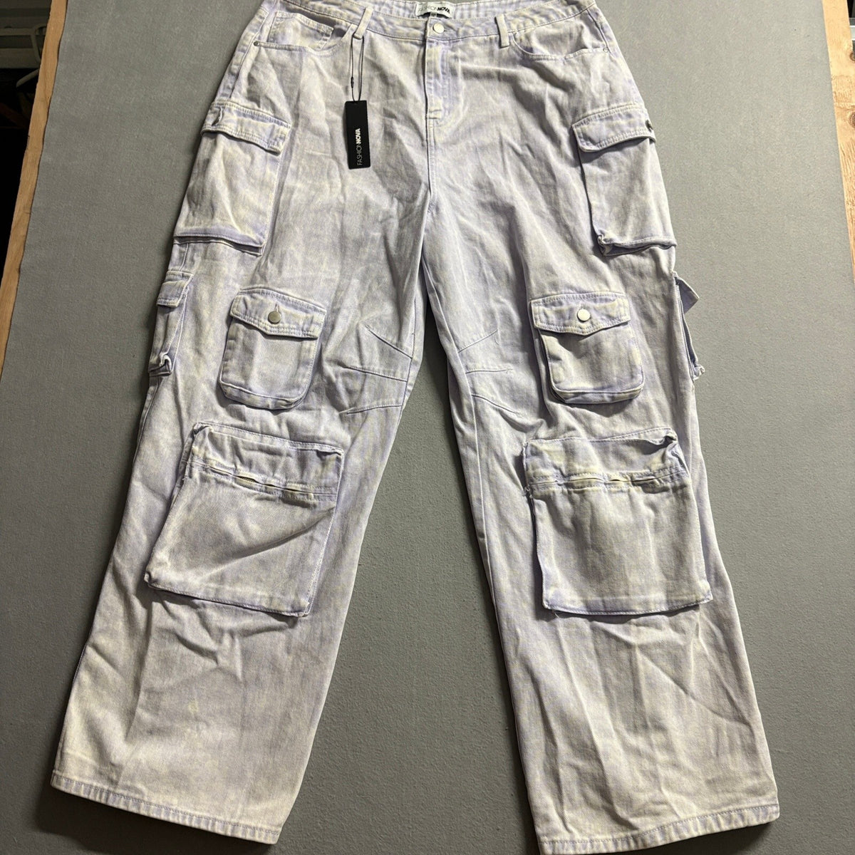 Fashion Nova Lily High Rise Cargo Jeans Womens Plus Size 18 Lavender Denim Pants