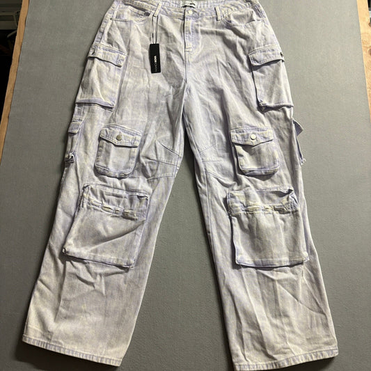 Fashion Nova Lily High Rise Cargo Jeans Womens Plus Size 18 Lavender Denim Pants
