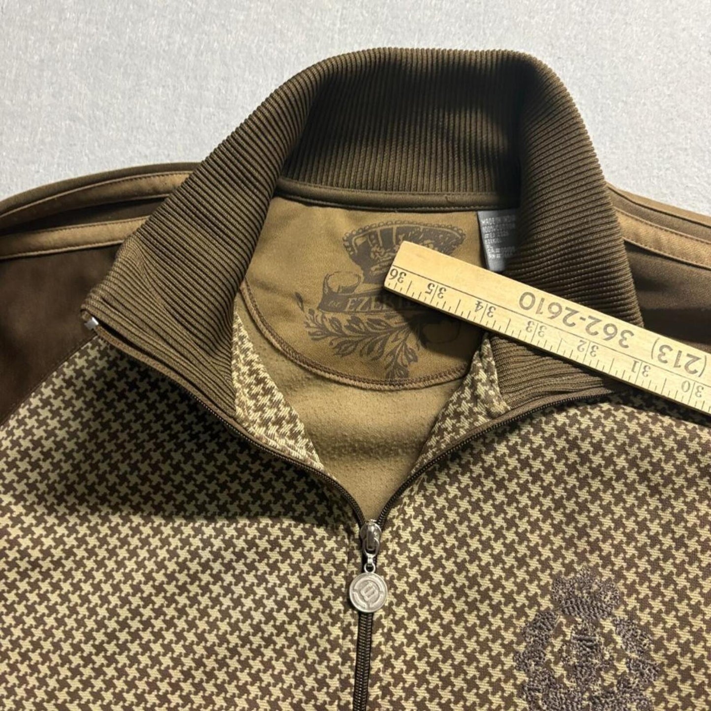 Ezekiel Track Jacket Mens XL Brown Houndstooth Full Zip Cotton Activewear