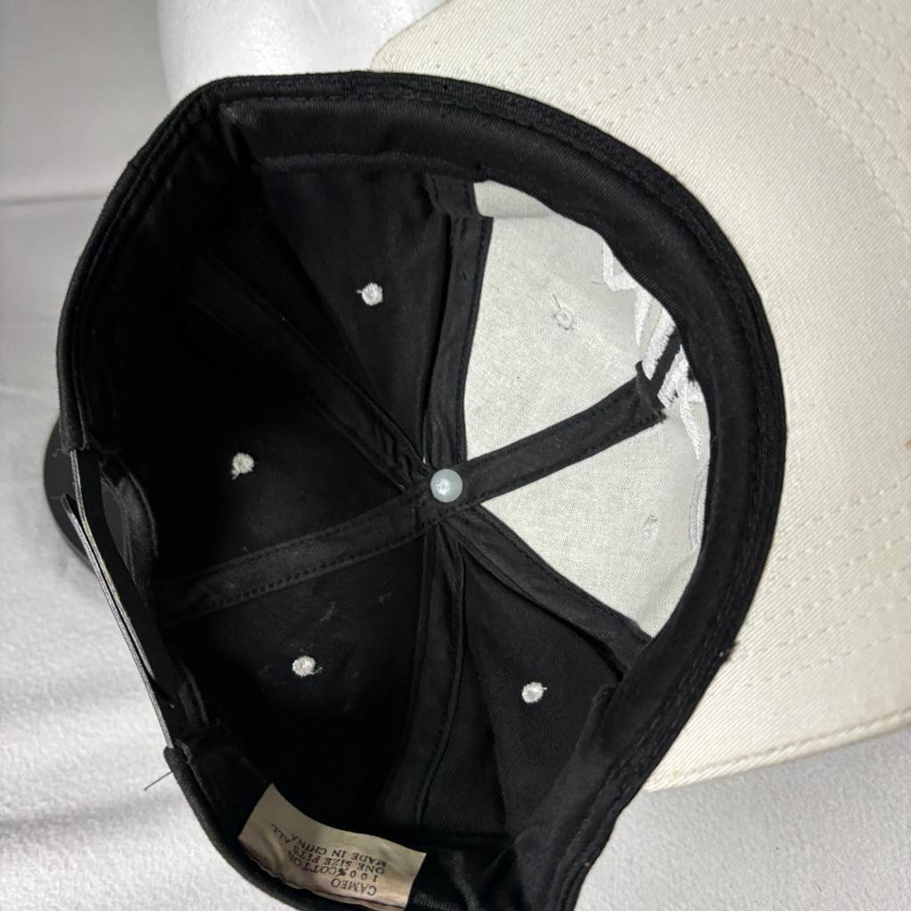 Vintage Nike Spellout Snapback Hat Mens Black Beige Two Tone Cap Cameo Tag
