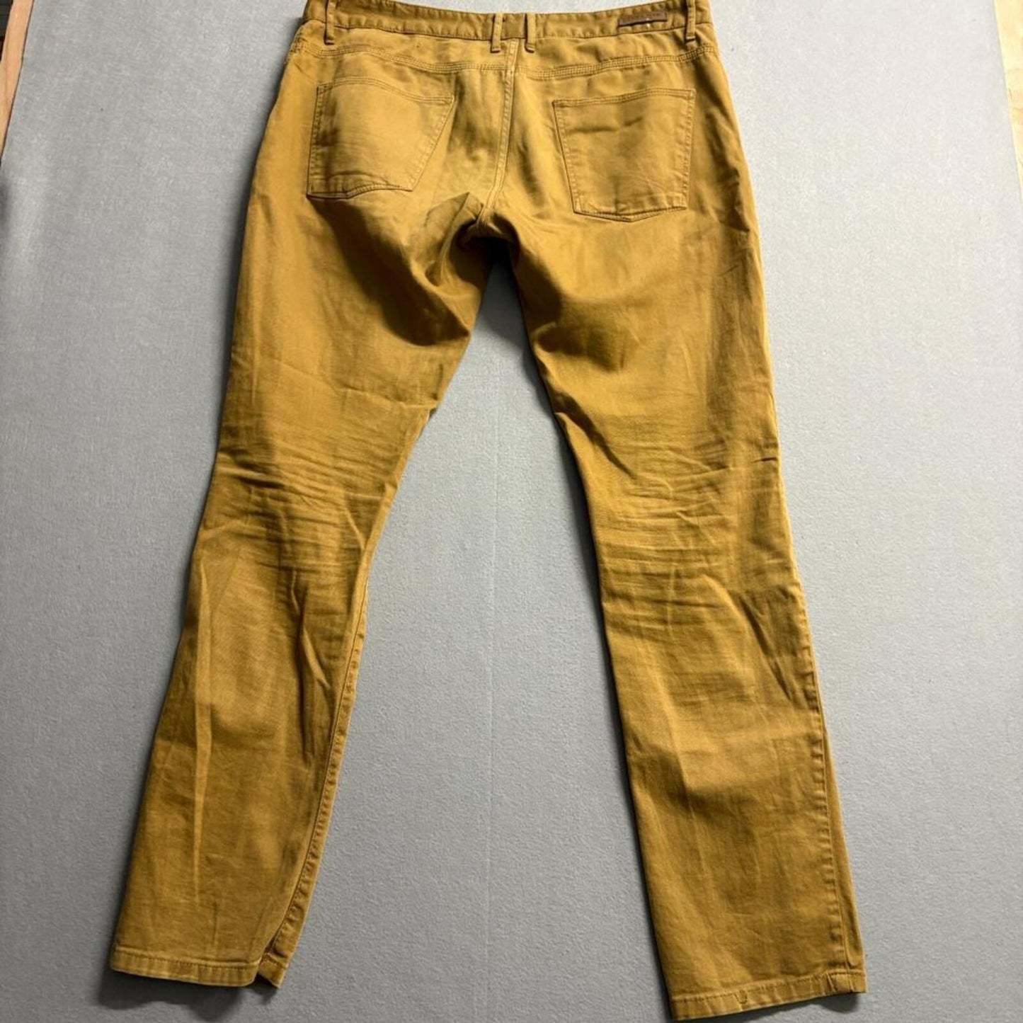 Zara Man Basic Slim Jeans Mens Size 36 Mustard Yellow Stretch Denim Pants