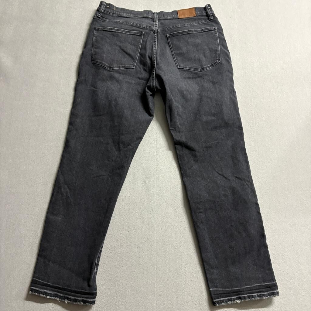 Madewell Cruiser Straight Jeans Womens 31 Black Denim Distressed Hem Stretch