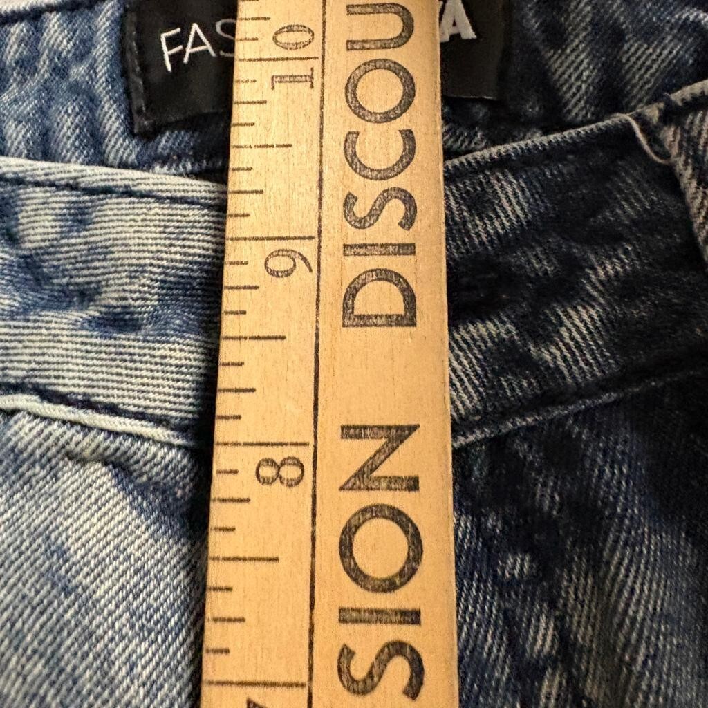 Fashion Nova Womens Wide Leg Jeans Size 3 Blue Acid Wash Seamed Panel Denim