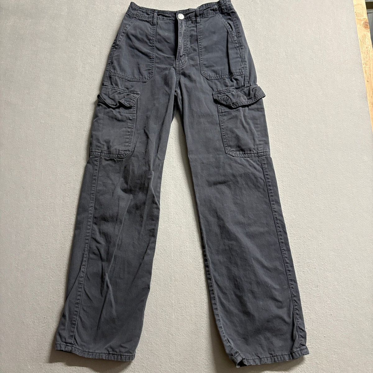 Zara Womens Cargo Pants Size US 2 Dark Gray Charcoal High Rise Wide Leg Straight
