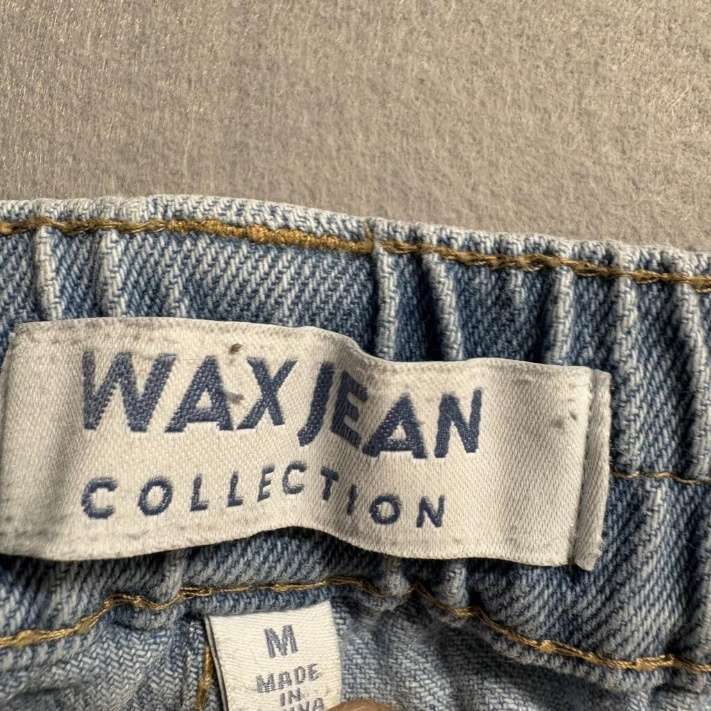 Wax Jean Collection Womens Medium Light Wash Denim Cargo Jeans Elastic Waist
