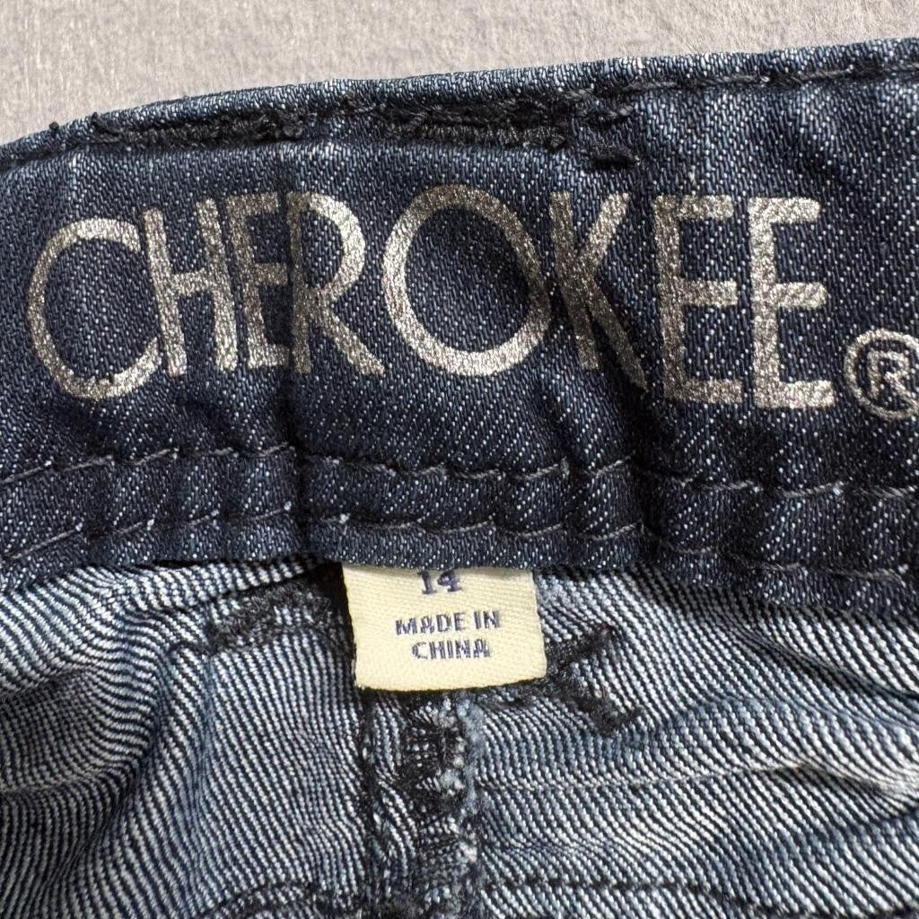 Cherokee Girls Bootcut Jeans Size 14 Dark Wash Thick Stitch Rhinestone Button