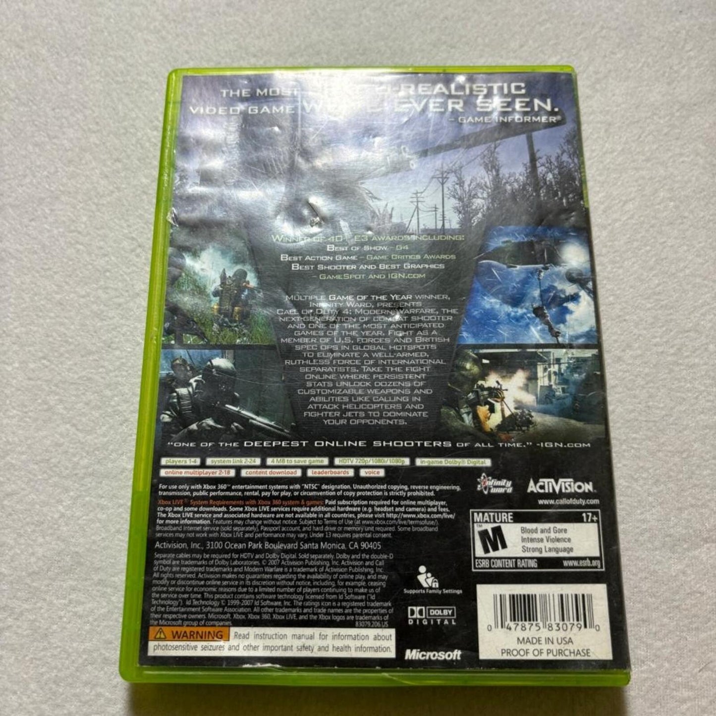 Call of Duty 4 Modern Warfare Xbox 360 CIB Tested Complete with Manual