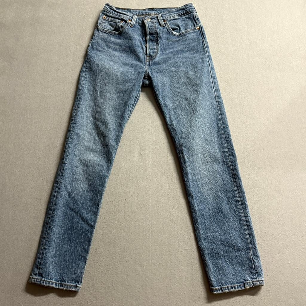 Levis 501 Original Fit Jeans Womens W26 L30 Blue Denim Button Fly Stretch