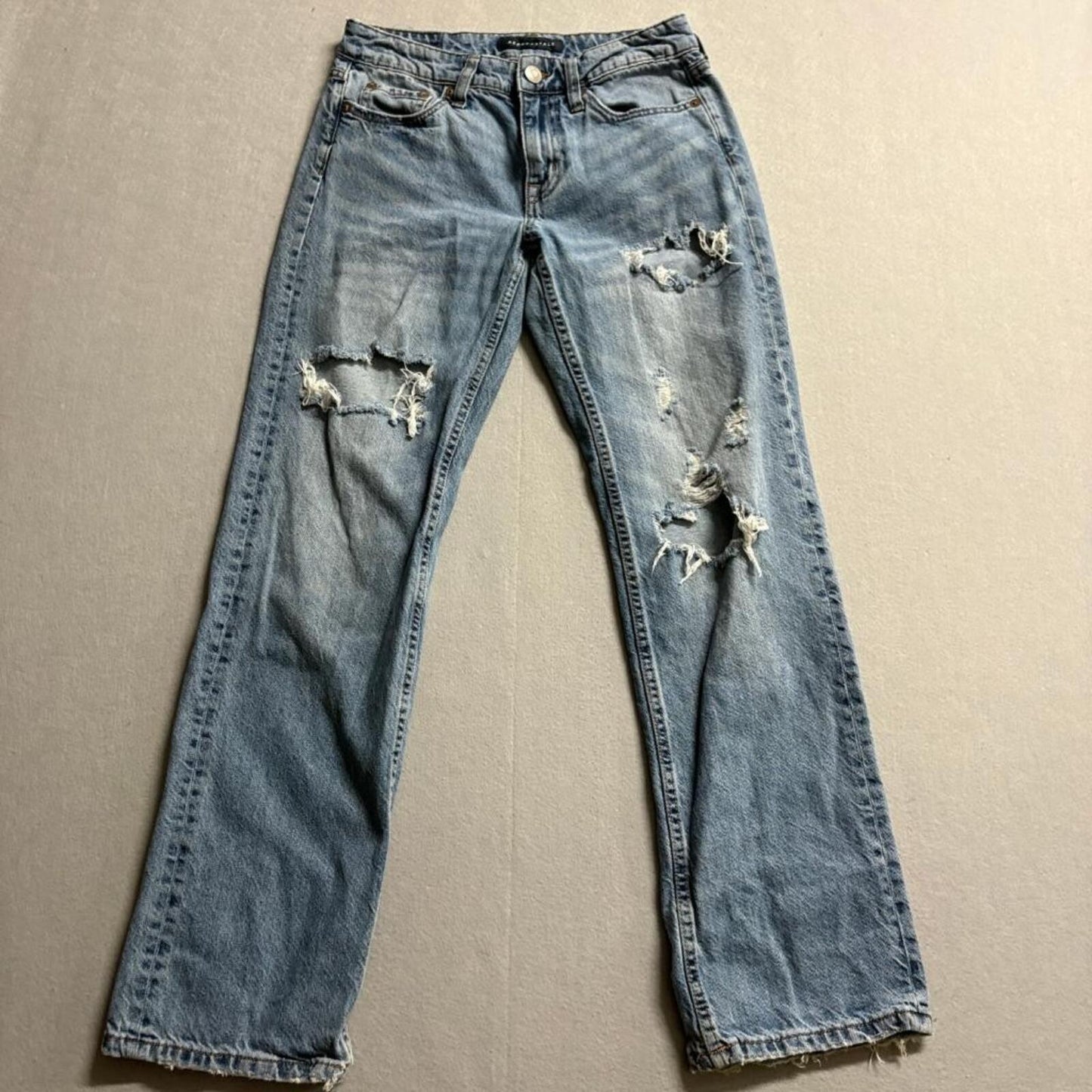 Aeropostale Low Rise 90s Baggy Jeans Womens 00 Reg Distressed Blue 100% Cotton