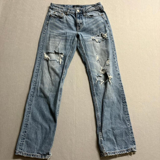 Aeropostale Low Rise 90s Baggy Jeans Womens 00 Reg Distressed Blue 100% Cotton