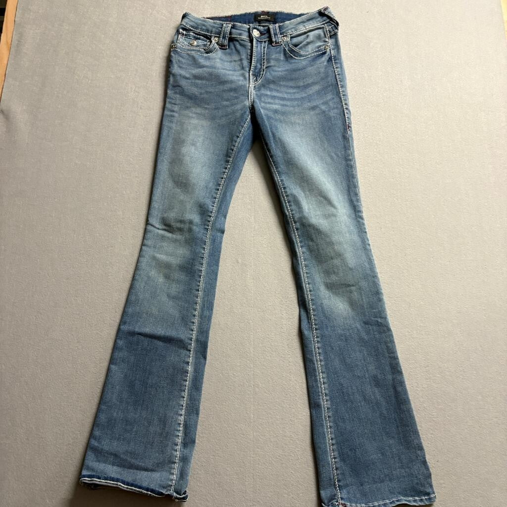 True Religion Becca Mid Rise Bootcut Jeans Womens Size 27 Blue Denim Flap Pocket